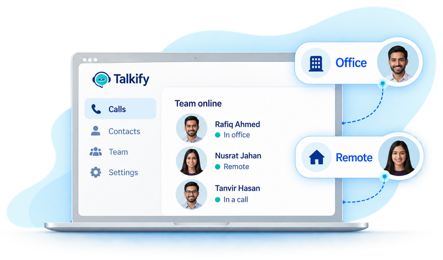 Office and remote colleagues share a calling workspace.
